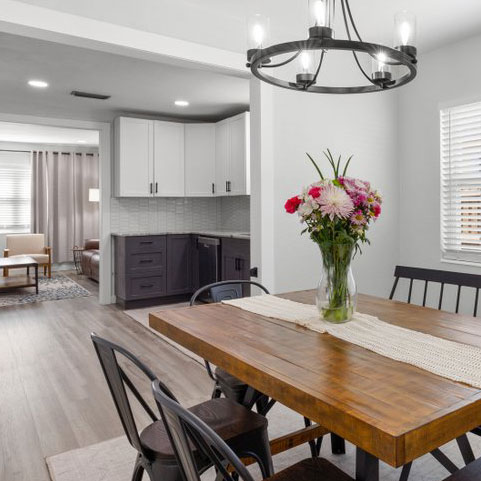 Beautifully remodeled kitchen and dining area inside luxury home in Brandon, FL